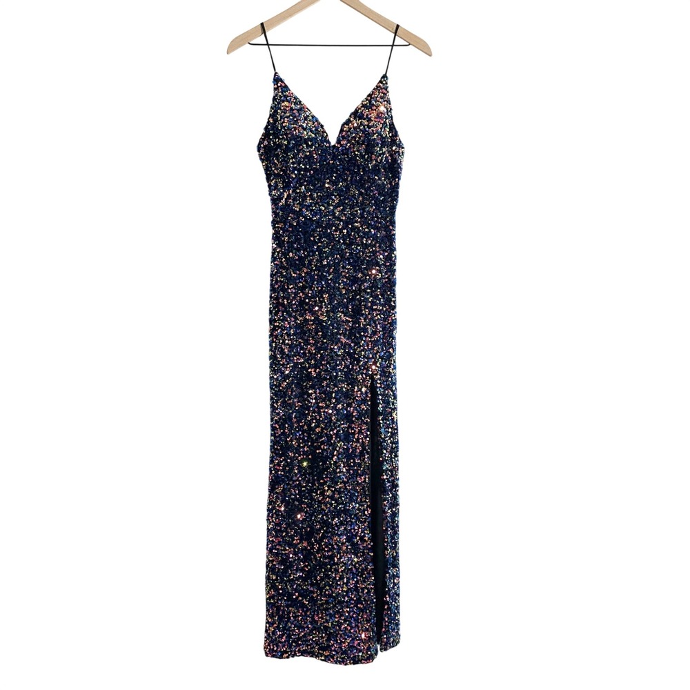 B Smart Allover Sequin‎ Glam High Front Slit Floor Length Dress Junior 9/10